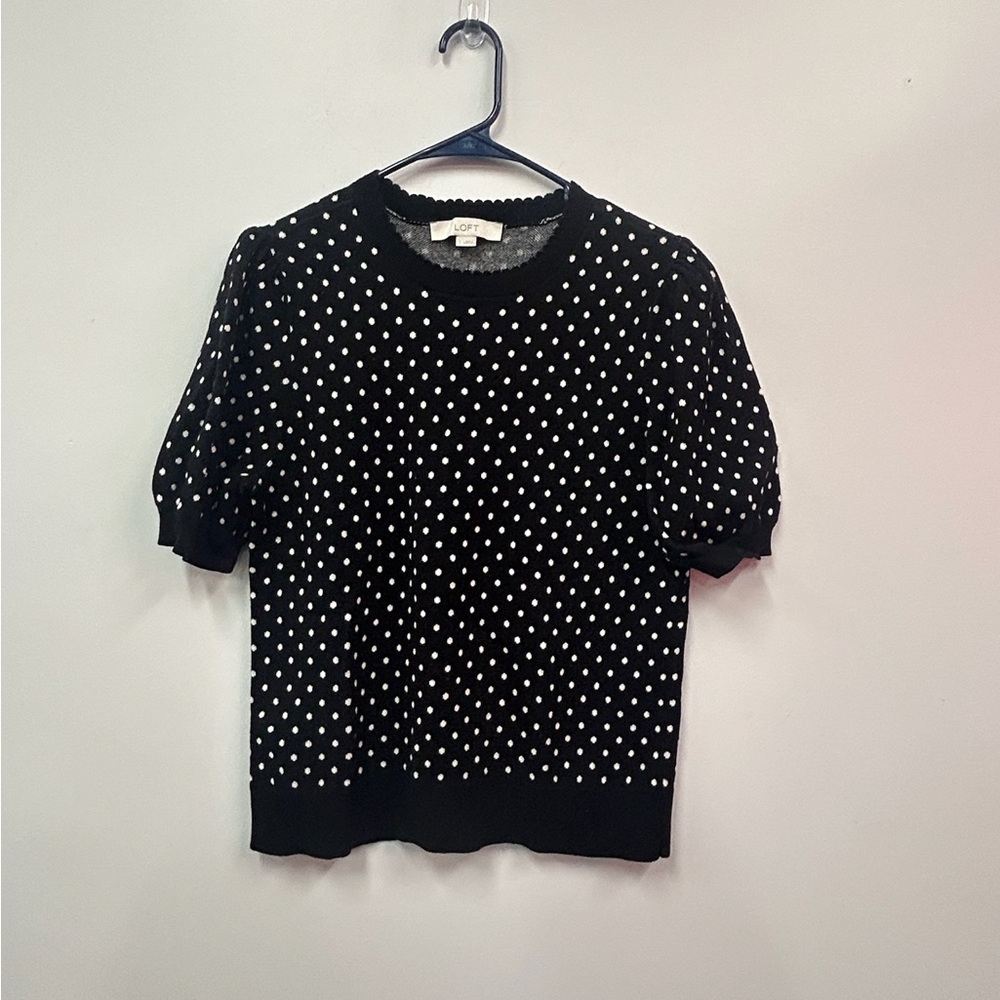 LOFT Black Polka Dot Women's Top Size Large